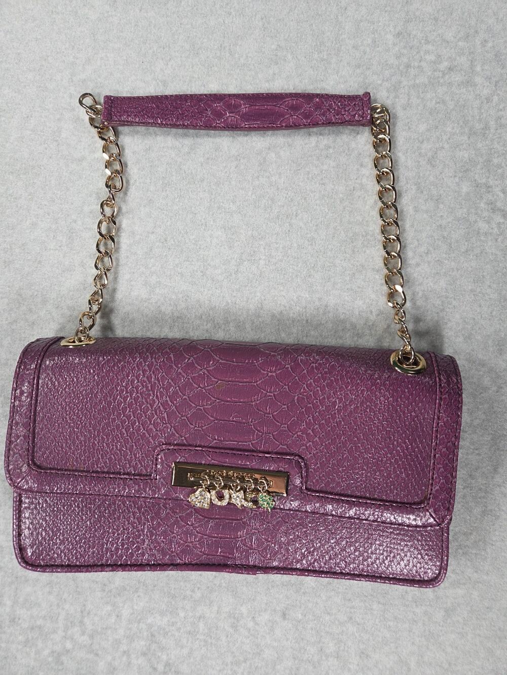 Liz Claiborne Purple Faux Snakeskin Baguette Bag Chain Charms Y2K Vintage NOS